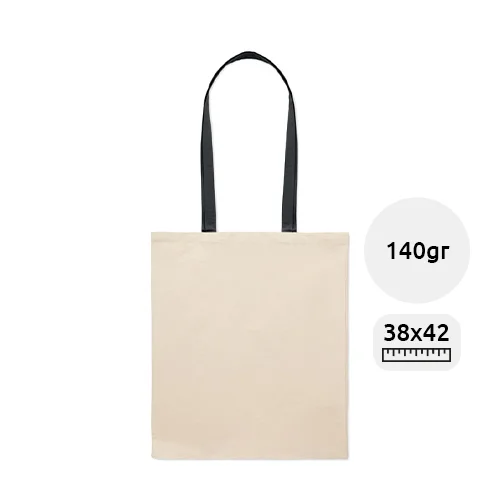Shopper in cotone in colore naturale con manici lunghi colorati da 140gr 38X42cm