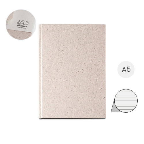 Block note A5 con copertina rigida in materia organica degli elefanti e 120 pagine a righe prodotta con scarti di cotone