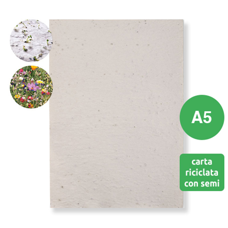 Foglio A5 in carta riciclata con semi di fiori selvatici