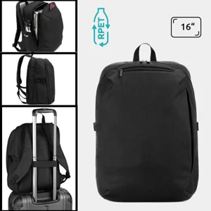 Zaino porta pc da 16” in poliestere riciclato con scomparto apribile e aggancio trolley