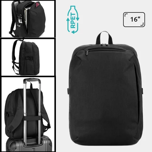 Zaino porta pc da 16” in poliestere riciclato con scomparto apribile e aggancio trolley