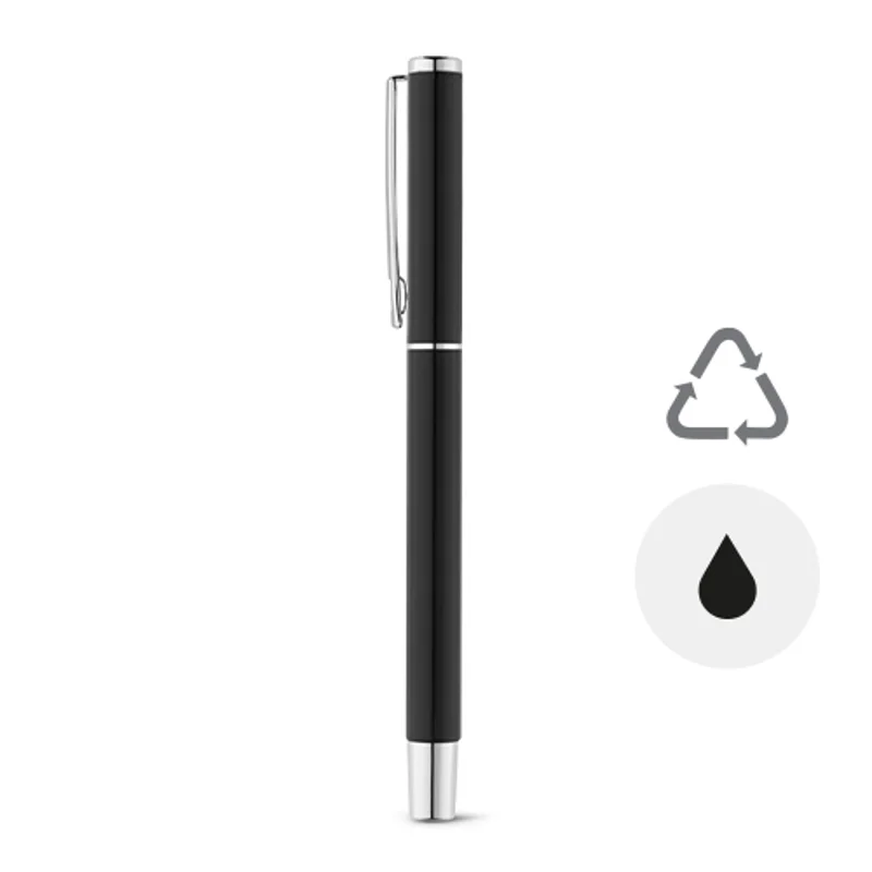 Penna roller in alluminio con clip refill nero
