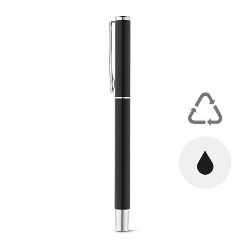 Penna roller in alluminio con clip refill nero