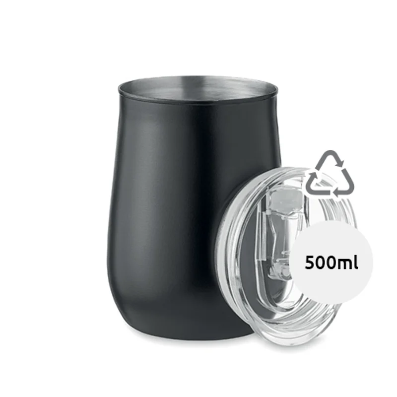 Bicchiere in acciaio inox riciclato con coperchio da 500ml