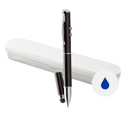 Penna a sfera con puntatore laser con luce LED in confezione regalo refill blu