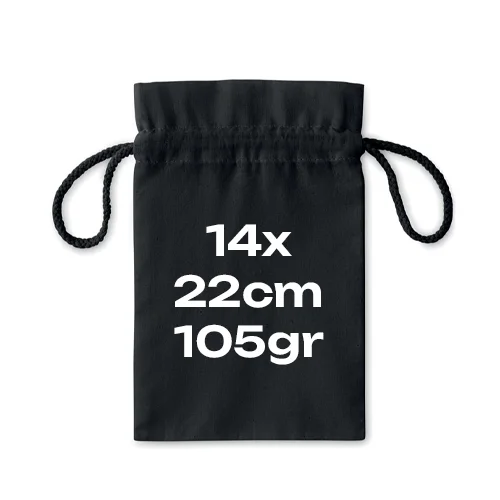 Sacca piccola in cotone nera 105gr con chiusura a coulisse 14x22cm