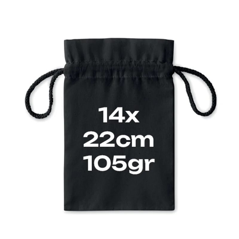 Sacca piccola in cotone nera 105gr con chiusura a coulisse 14x22cm