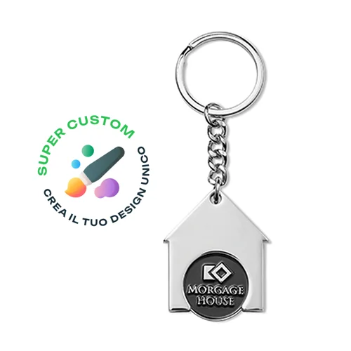 Portachiavi a forma di Casa in lega di zinco con Gettone Carrello personalizzabile