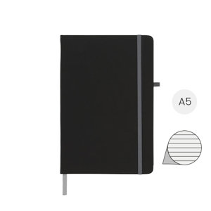 Block notes A5 con copertina nera in PU e 96 fogli a righe color crema 70gr