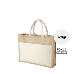 Shopper in juta e tela da 320gr con tasca frontale da 18L 45x12x35cm