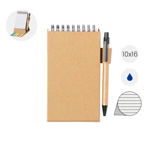 Block note pieghevole a spirale a righe e fogli adesivi con copertina in carta riciclata inclusa penna refill blu da 105×160×15mm