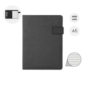 Cartella in PU con blocco appunti in formato A5 e power bank integrato da 4000mAh