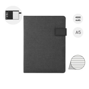 Cartella in PU con blocco appunti in formato A5 e power bank integrato da 4000mAh
