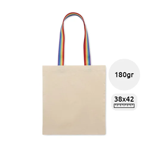 Shopper in cotone con manici colore arcobaleno da 180gr 38x42cm