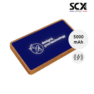 Powerbank antibatterico in legno e gomma con ricarica wireless e personalizzazione luminosa da 5000mAh