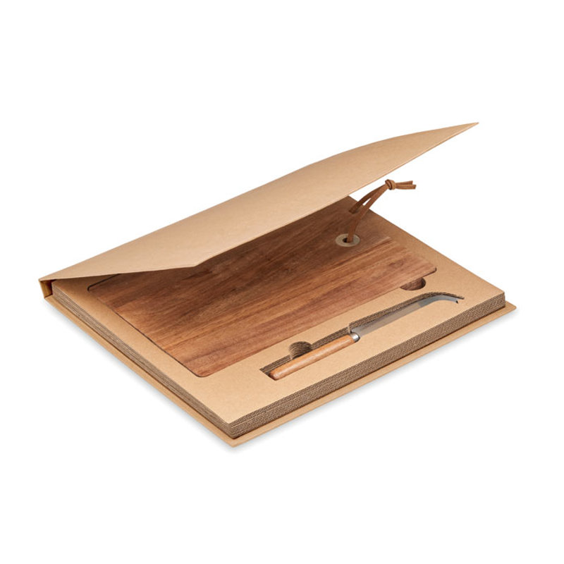 Tagliere per formaggi in legno di acacia con coltello in scatola regalo