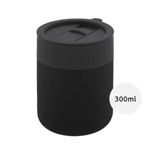 Tazza da viaggio da 300ml in ceramica rivestita con silicone e coperchio in plastica PP