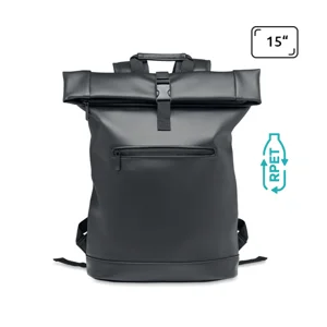 Zaino porta pc 15" rolltop in morbido PU e RPET con schienale imbottito e base rinforzata