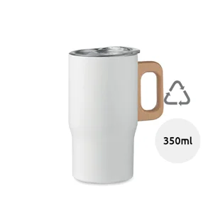 Tazza a doppio strato in acciaio inox riciclato e manico legno da 350ml