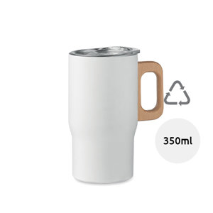 Tazza a doppio strato in acciaio inox riciclato e manico legno da 350ml