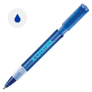 Penna a sfera in plastica transparente con finitura opaca e refill blu