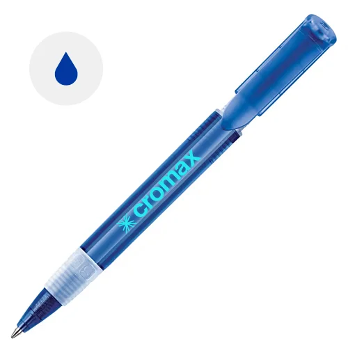 Penna a sfera in plastica transparente con finitura opaca e refill blu