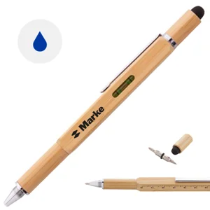 Penna touchscreen multifunzione in bambù refill blu