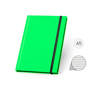 Block note A5 con copertina rigida in PU fluorescente e pagine a righe con bordo nero