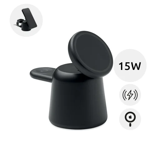Stazione di ricarica 3 in 1 in ABS con caricatore wireless magnetico da 15W