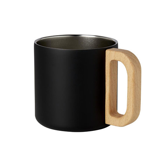 Tazza in acciaio inox riciclato certificato con manico in legno di faggio e isolamento sottovuoto in rame da 360ml