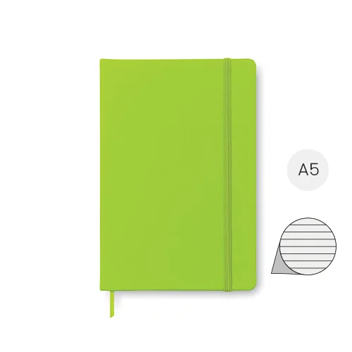 Block notes A5 con copertina rigida in PU e 96 fogli a righe con elastico e segnalibro in coordinato