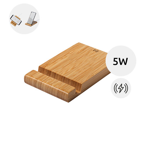 Supporto per smartphone e caricatore wireless in bambù da 5W