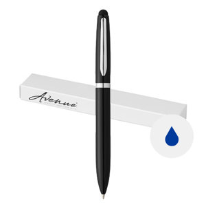 Penna a sfera in metallo disponibile in vari colori con punta touch e meccanismo a rotazione in confezione regalo a refill blu
