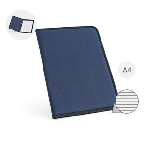 Cartella in formato A4 con blocco appunti da 20 fogli a righe e tasca interna e portapenna