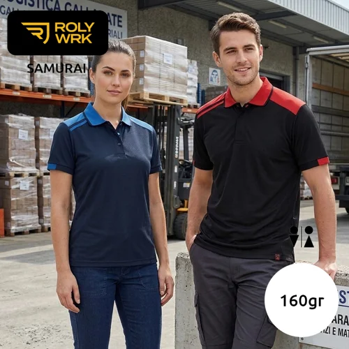 Polo da lavoro ROLY WRK SAMURAI unisex in tessuto piqué poliestere antibatterico da 160gr