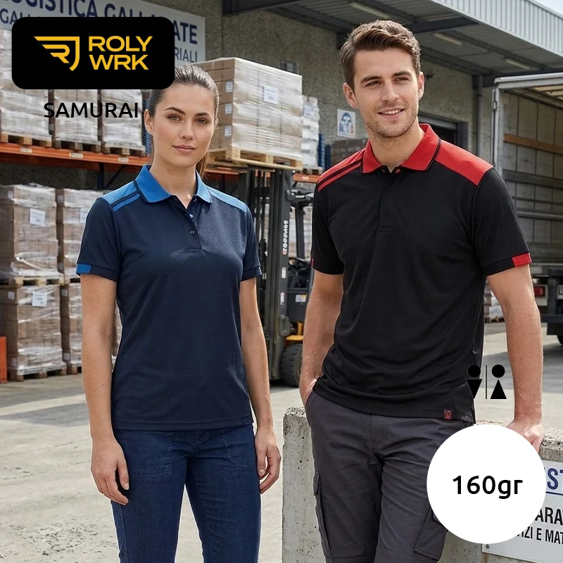 Polo da lavoro ROLY WRK SAMURAI unisex in tessuto piqué poliestere antibatterico da 160gr