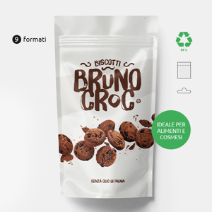 Busta Doypack in plastica riciclabile film bianco con barriera alta e plastificazione