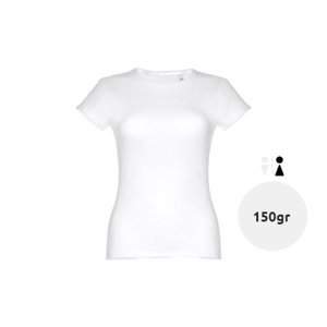 T-shirt da donna bianca a girocollo taglio aderente 100% cotone 150gr