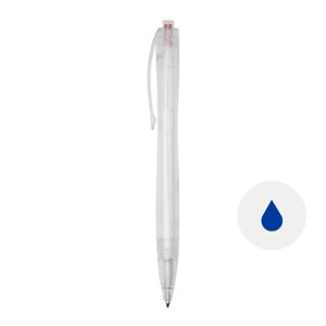Penna a sfera in PET riciclato trasparente con dettagli colorati in refill blu