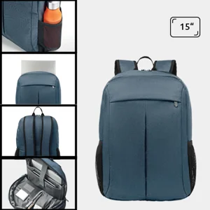 Zaino porta pc da 15'' in poliestere 360D con tasche a rete laterali e aggancio trolley