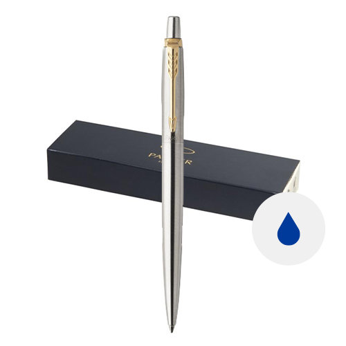 Penna a sfera Parker in alluminio con finiture in oro e con meccanismo a rotazione in confezione regalo e refill blu
