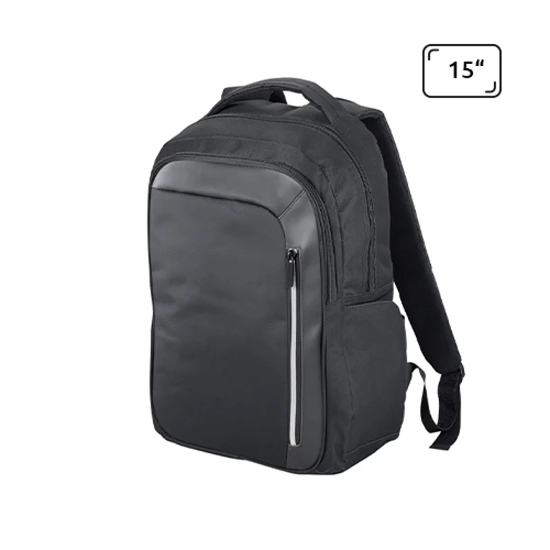 Zaino porta pc multitasca da 15" in poliestere 600D con tasca frontale dotata di tecnologia RFID e aggancio trolley