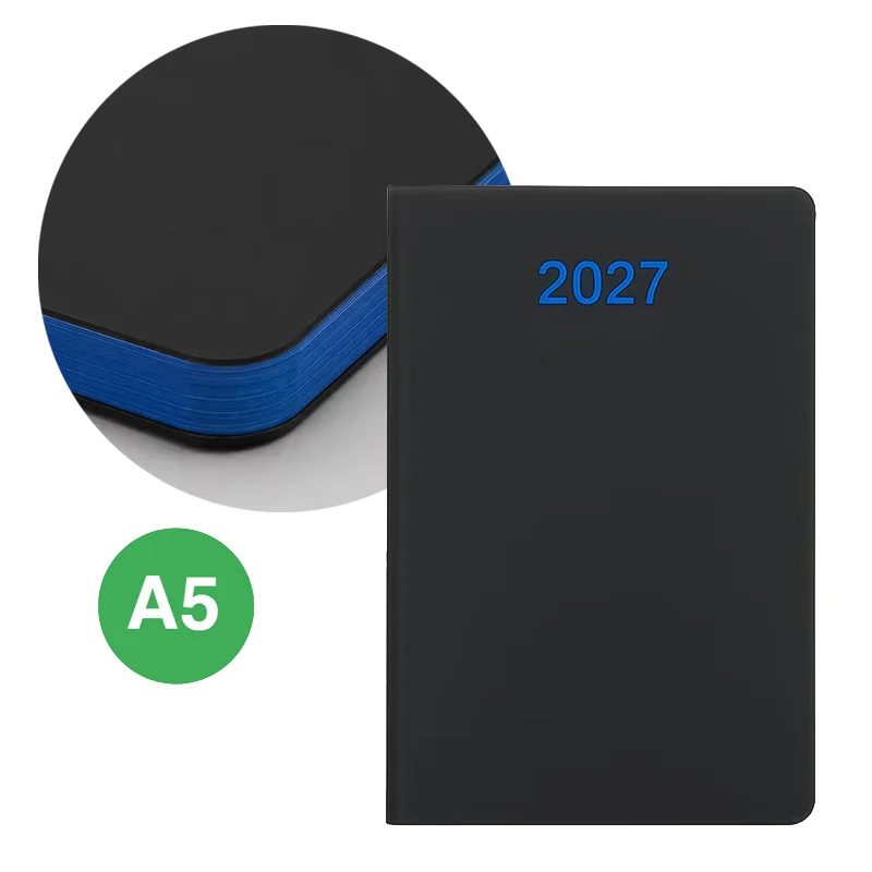 Agenda giornaliera 2027 A5 Copertina flessibile in soft PU e bordo pagine colorato
