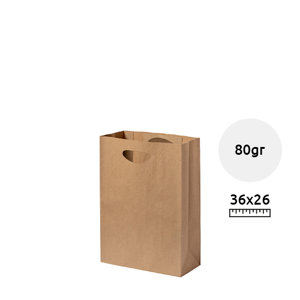 Shopper in carta riciclata color avana con manici fustellati formato medio da 80gr 26×36×12cm