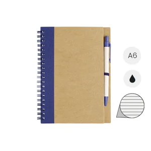Block notes A6 in carta riciclata con fogli a righe e penna in refill nero