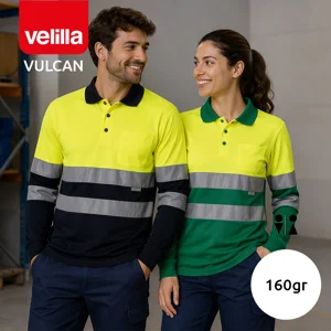 Polo da lavoro VELILLA VULCAN in twill poliestere e bicolore con strisce catarifrangenti da 160gr
