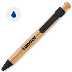 Penna a sfera in bambù e clip e puntale in paglia di grano colorati con meccanismo a scatto e refill blu