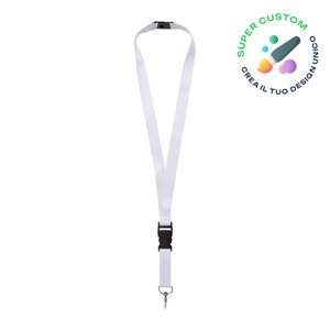 Lanyard in PET riciclato con fibbia e sgancio di scurezza totatlmente personalizzabile