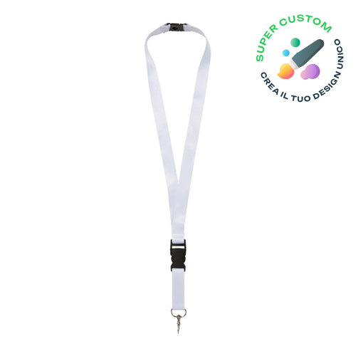 Lanyard in PET riciclato con fibbia e sgancio di scurezza totatlmente personalizzabile