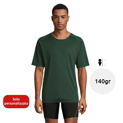 T-shirt da uomo sportiva colori assortiti a girocollo con maniche taglio raglan in poliestere traspirante 140gr